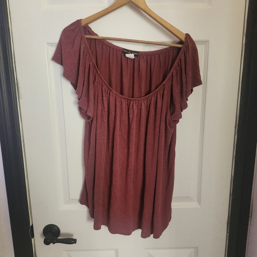 Kim & Cami Burgundy Ruffle Blouse